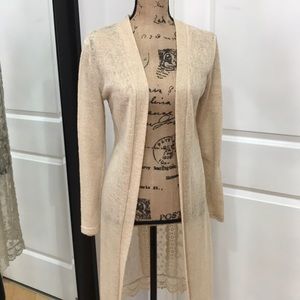 Beige long lace back cardigan